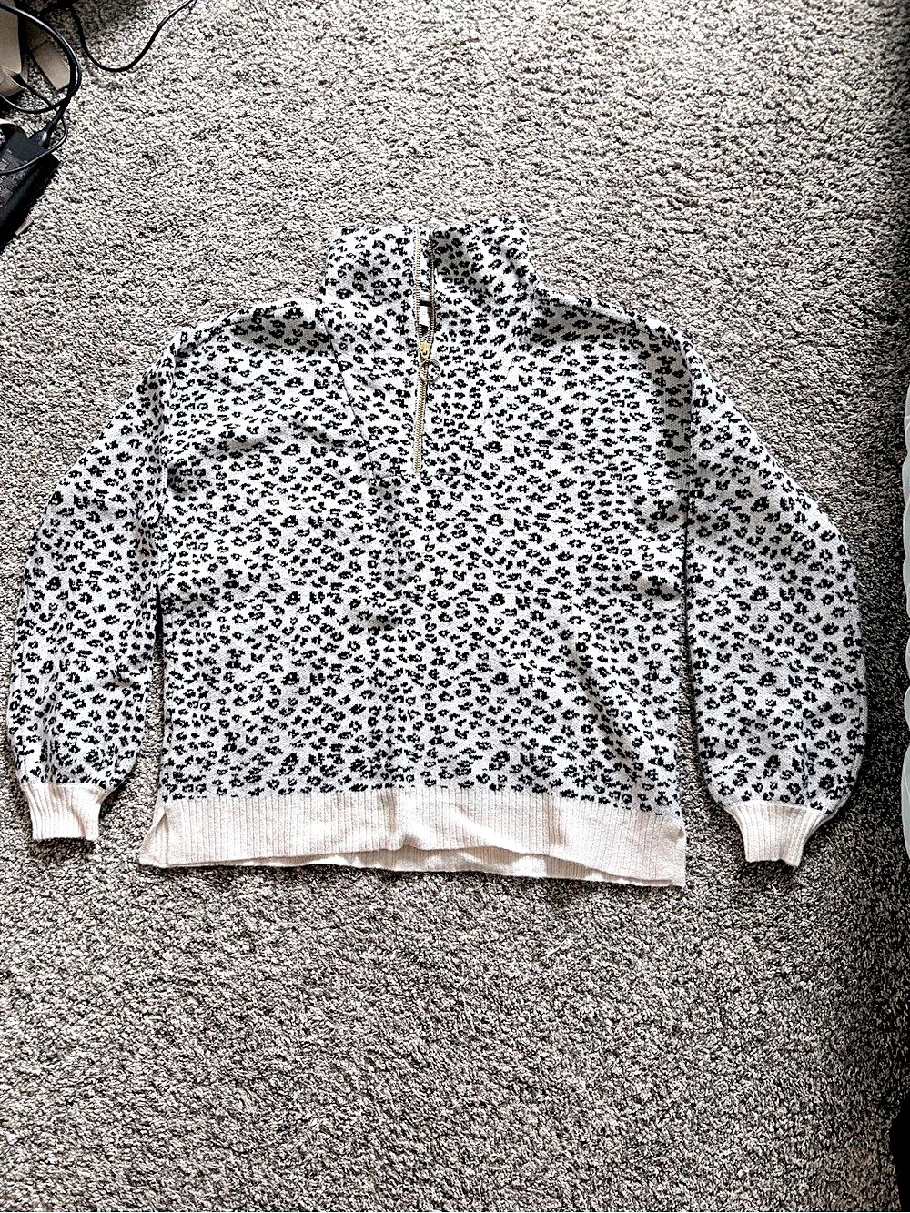 LOFT Leopard Print Quarter Zip Sweater Animal Print Size Medium